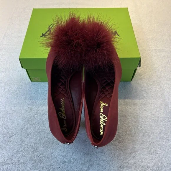 Sam Edelman Hazel Plush Red Silk Pump Stiletto Feather Women SZ 9 New in Box - Picture 2 of 10